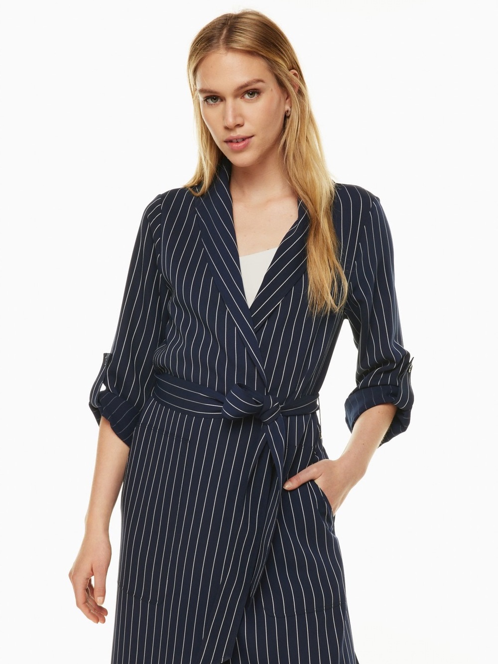 ARITZIA BABATON Full Length Kahlo Pinstripe Robe (L)